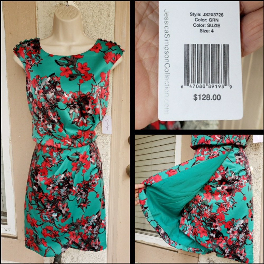 $128 women JESSICA SIMPSON green floral dress 4